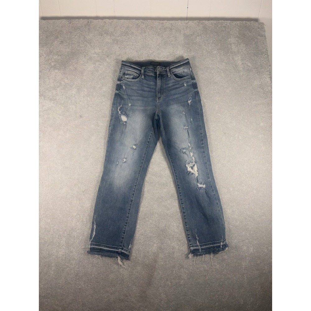 judy‎ blue straight fit jeans fray raw hem distressed 3/26